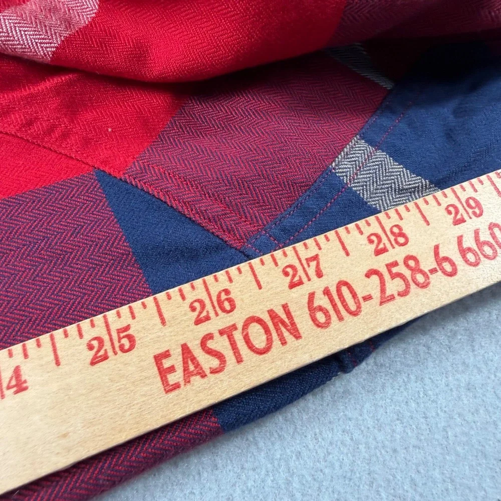 J. Crew Sportsman's Outfitter Men XL Red Navy Plaid Herringbone Popover Shirt